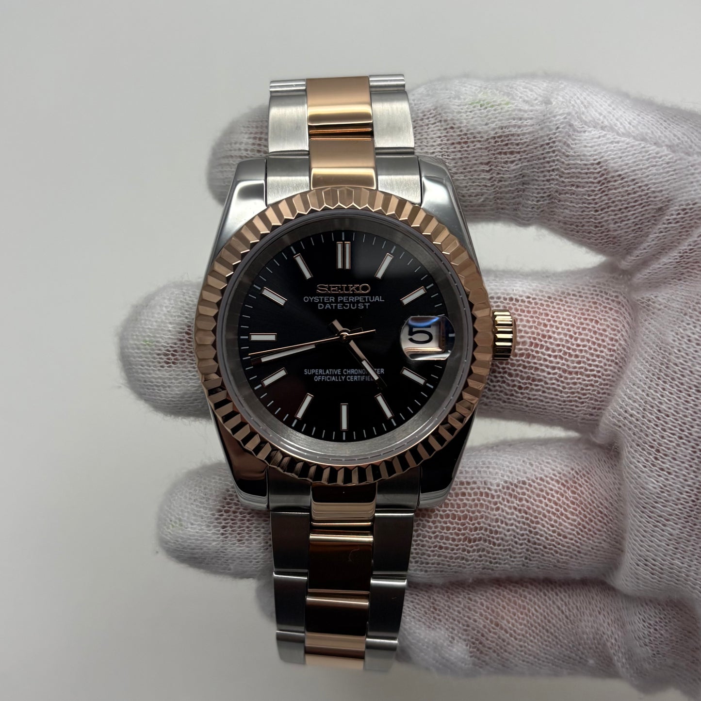 Seikojust Two Tone Rose Gold Black Dial