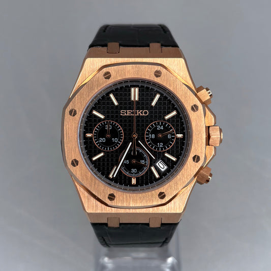 Royal Seikoak “Rose Gold Black Leather” Mod