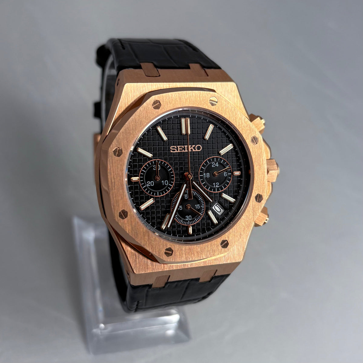 Royal Seikoak “Rose Gold Black Leather” Mod